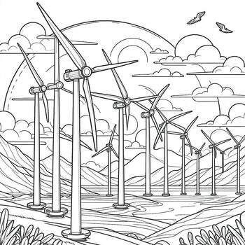 Preview of Best Free coloring pictures Renewable energy: wind turbines Earth Day