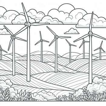 Preview of Best Free coloring pictures Renewable energy: wind turbines on Earth Day