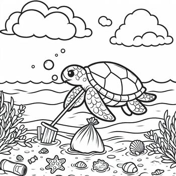 Preview of Best Free coloring pictures save the earth (Cute Turtles Clean their Homes)