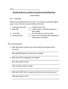 Best Friends Forever: True Stories of Animal Friendships Comprehension  Packet
