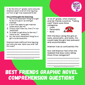 Best Friends Graphic Novel Comprehension Questions by Sign with me TOD