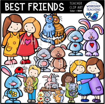 Best Friends Kids and Animals Clip Art Images Color Black White | TPT