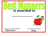 Best Manners Certificate: Personality Awards
