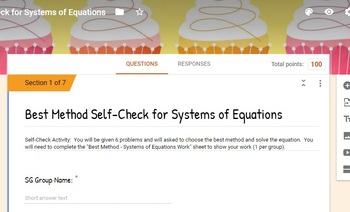 Preview of Best Method Systems of Equations Self-Check GOOGLE FORM Activity