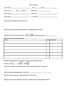 Preview of Best Parent Interview Form (Fillable Format)