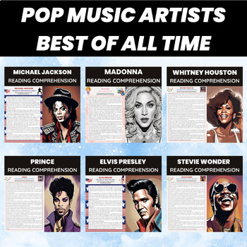 Preview of Famous Pop Music Artists Reading Comprehension Bundle | Best Of All Time