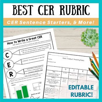 Preview of Best Science CER Rubric Ever! Editable Claim Evidence and Reasoning Activity