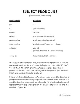 Preview of Best Seller Subject Pronouns Packet for Practice