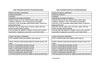 Preview of Best Speech/Oral Presentation Cards: Includes Before and During Speech Prep