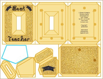 Preview of Best Teacher Graduation Cap Gold Faux Glitter Selfie Table Frame for 2x3" Photo