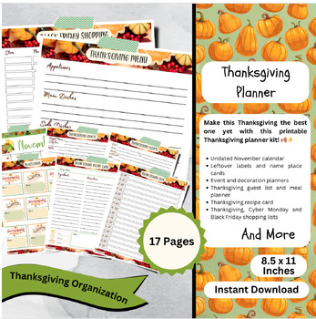 Preview of Best Thanksgiving Planner Printable Kit, Fall Daily Organizer