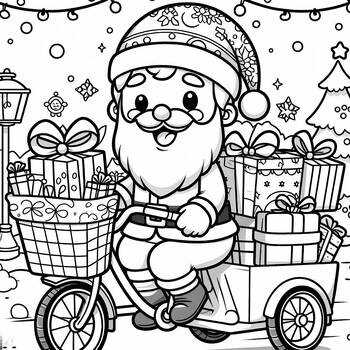 Preview of Best coloring picture Santa Claus using sustainable transportation on Christmas