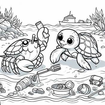 Preview of Best coloring pictures save the earth (Cute Turtles Clean their Homes)