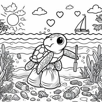 Preview of Best coloring pictures save the earth (Cute Turtles Clean their Homes)