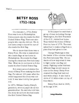 Betsy Ross Informational Text Nonfiction Reading Comprehension Plus ...