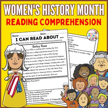 Preview of Betsy Ross Reading Comprehension / Women's History Month Worksheets