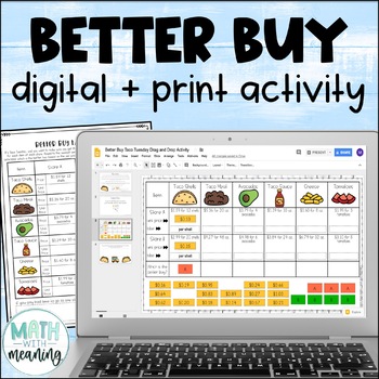 Preview of Better Buy Activity - Digital and Print - Comparing Unit Rates Shopping Math