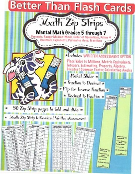 Preview of Better Than Flash Cards Zip Strip Math Grades 5 - 7 with Assessment Task Cards