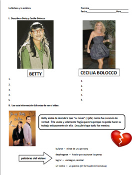 Preview of Betty La fea - Interpretive Listening Activity for AP Spanish Belleza y Estética