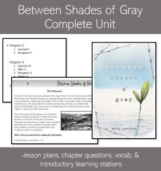 Preview of Between Shades of Gray- Ruta Sepetys Unit Plan and Chapter Questions