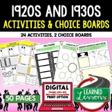 Between Two Wars 1920s 1930s Activities, Choice Board, Pri