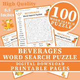 Beverages Word Search Puzzle Printable Worksheet Activity 