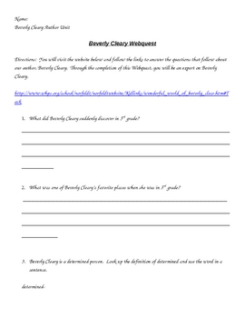 Preview of Beverly Cleary Webquest