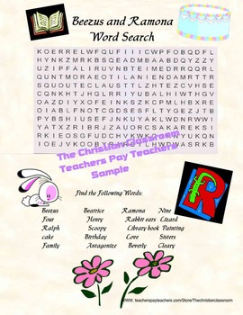 Beverly Cleary s Beezus and Ramona Wordsearch by TheChristianClassroom