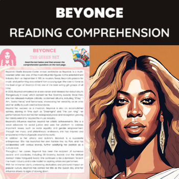 Preview of Beyonce Biography Reading Comprehension Worksheet | Pop Music Singer