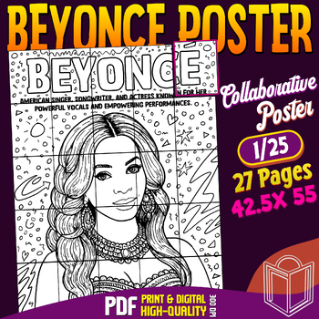 Preview of Beyoncé Collaborative Poster Mandala Coloring Craft: Celebrating Women's Day
