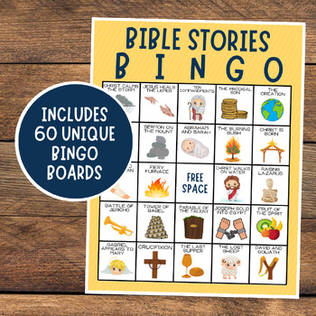 Bible Bingo | 60 Cards | Bible Stories Bingo | Christian Bingo by Kanae ...