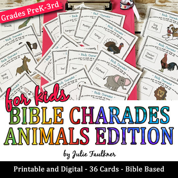 Preview of Bible Charades Game for Kids Animals Edition, Printable and Digital