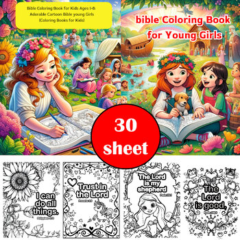 Preview of Bible Coloring Book for Kids Ages 1-8: Adorable Cartoon Bible Young Girls,Easy t