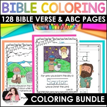 Preview of 128 Bible Coloring Pages - Bible Characters, ABCs, Verses, & Handwriting Bundle