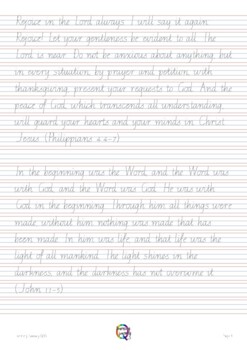 Preview of Bible Cursive Handwriting // Scripture on red & blue lines