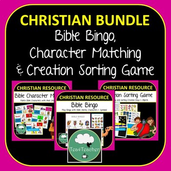 Preview of BIBLE GAMES Bible Bingo Creation Sorting Game and Bible Character Matching Game