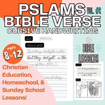 Preview of Bible Memory Cursive Handwriting Pages (Psalms Bible Lessons 3rd-6th VOL #2)