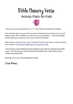 Preview of Bible Memory Verse Activity Pack for Kids | 21 worksheets