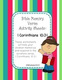 Bible Memory Verse Activity Worksheets for 1 Corinthians 10:31