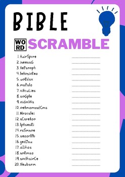 Bible No Prep Word Scramble Puzzle Worksheet Activity, Morning Work