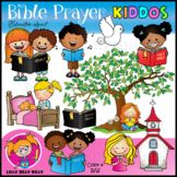 Bible Prayer Kiddos - B/W & Color clipart illustration {Lilly Silly Billy}
