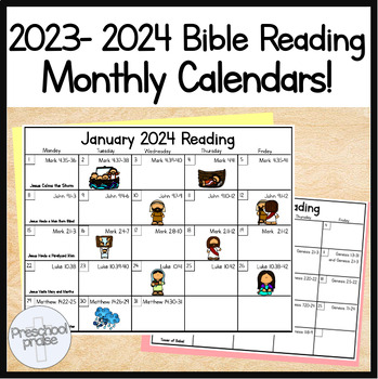 Preview of Bible Reading Monthly Calendars - Bible Homework for Elementary Students