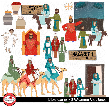 Preview of Bible Stories: 3 Wisemen Visit Baby Jesus Bible Study Clipart Set by Poppydreamz
