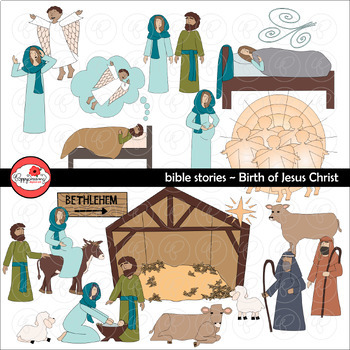 Preview of Bible Stories: Birth of Jesus Christ Bible Study Clipart Set by Poppydreamz