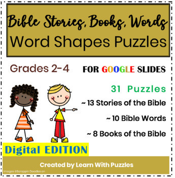 Preview of Bible Stories Books Words Word Shapes for Google Apps™ 31 Puzzles Gr2-4