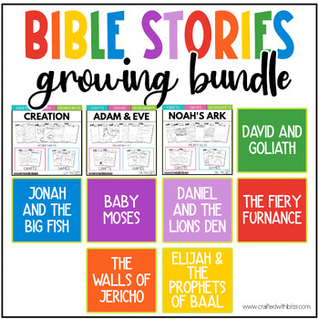 Preview of Bible Stories Crafts Worksheets Games Printable Growing Bundle Preschool