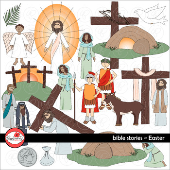 Preview of Bible Stories: Easter Clipart Set by Poppydreamz Jesus Biblical Resurrection