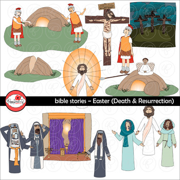 Preview of Bible Stories: Easter - Death & Resurrection Jesus Clipart Set by Poppydreamz