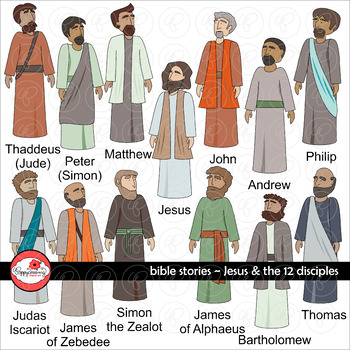Bible Stories: Jesus & the 12 Disciples Clipart Set by Poppydreamz
