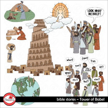 Preview of Bible Stories: Tower of Babel Bible Study Clipart Set by Poppydreamz